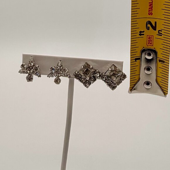 VTG Screw-Back Earring Lot x2 | Rhinestone | Geometric & Floral Sparkle - Picture 9 of 9